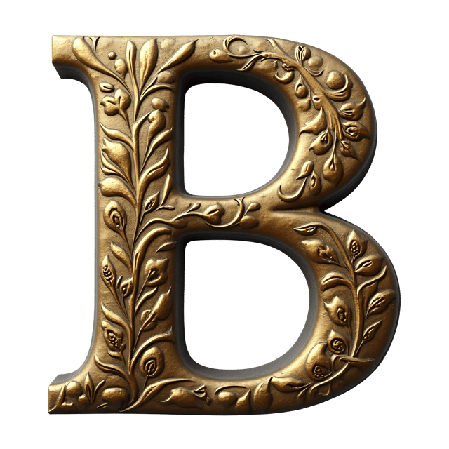 Free transparent PNG: Gilded Silver Letter B with Floral Engravings