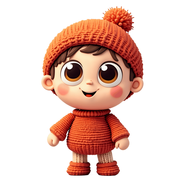Free transparent PNG: Smiling Knitted Doll PNG with Transparent Background for Crafting and Decor