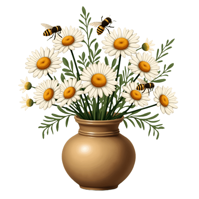 Free transparent PNG: Rustic Cottage Vase with Hand-Painted Daisies and Bees  Free PNG Download for Decor