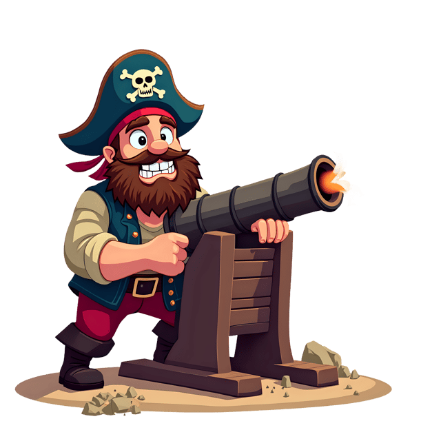 Free transparent PNG: Pirate Firing a Cannon PNG  Perfect for Pirate Themes, Games  Decor