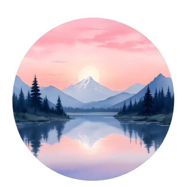 Free transparent PNG: Pink Sky with Mountains and Lake - Serene Landscape PNG