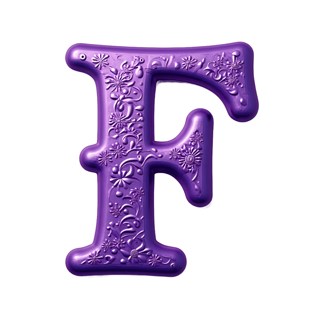 Free transparent PNG: Iridescent Purple Letter F with Elaborate Lace Patterns on Transparent Background