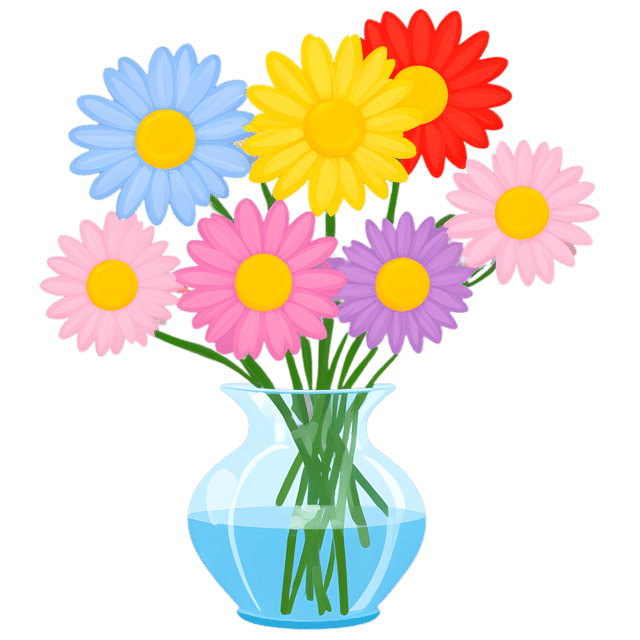 Free transparent PNG: Colorful Daisy Vase Design with Transparent Background