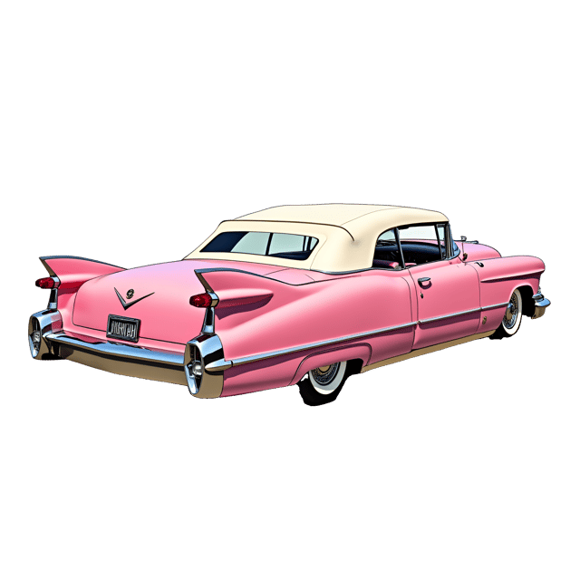 Free transparent PNG: 1950s Pink Cadillac Convertible Illustration with White Top and Gold Accents on Pure White Background