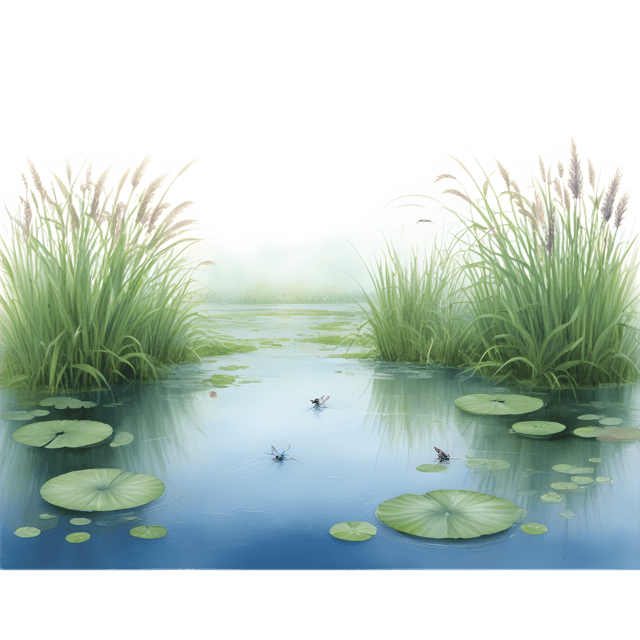 Free transparent PNG: Misty Pond with Dragonflies PNG Illustration for Nature and Water Scene Decorations
