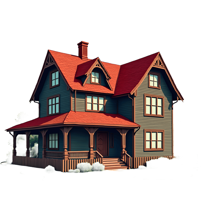 Free transparent PNG: Stately Wooden House with Red Roof and Fenced Garden PNG