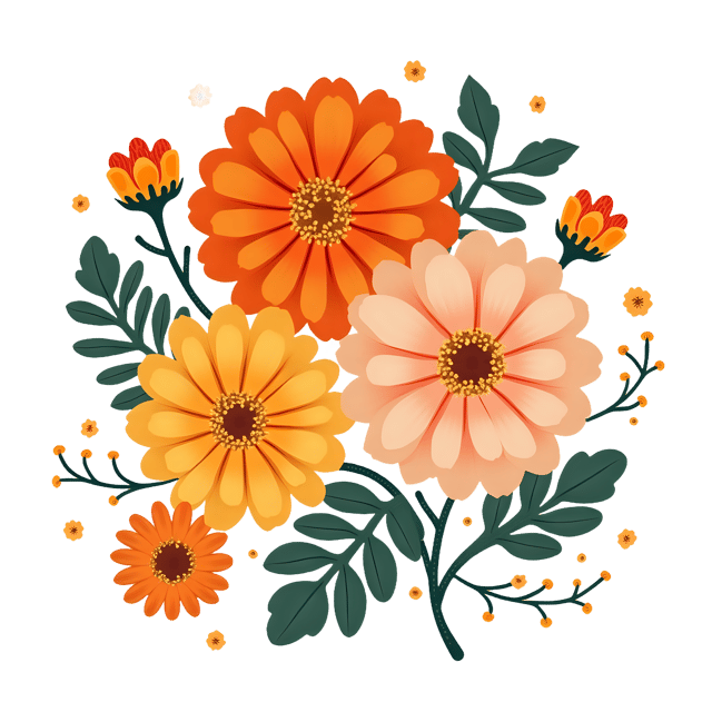 Free transparent PNG: Chrysanthemum and Marigold Flowers PNG Download  Beautiful Bloom Clipart for Gardening  Decor