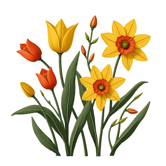 Free transparent PNG: Tulip, Daffodil, and Lily PNG Clipart  Perfect for Spring Themes, Gardening, and Floral Design