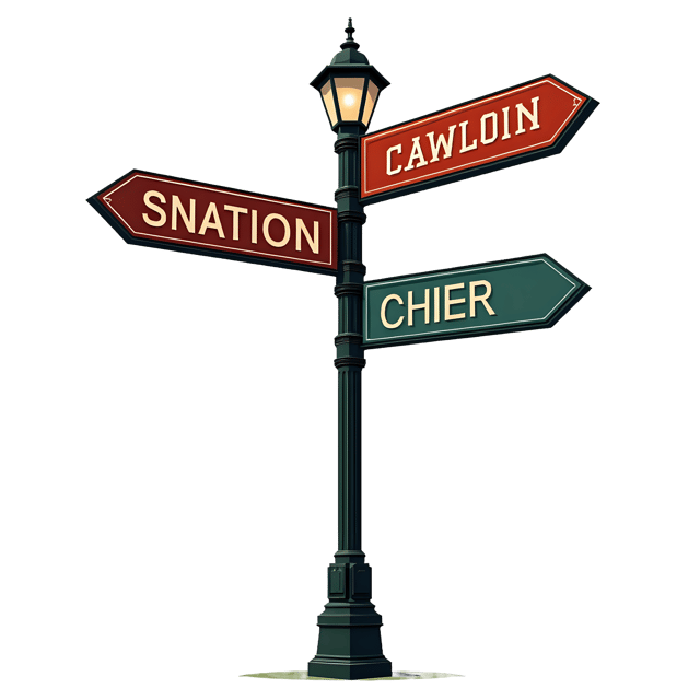 Free transparent PNG: Vintage Train Station Signpost with Directional Arrows and Bold Lettering PNG