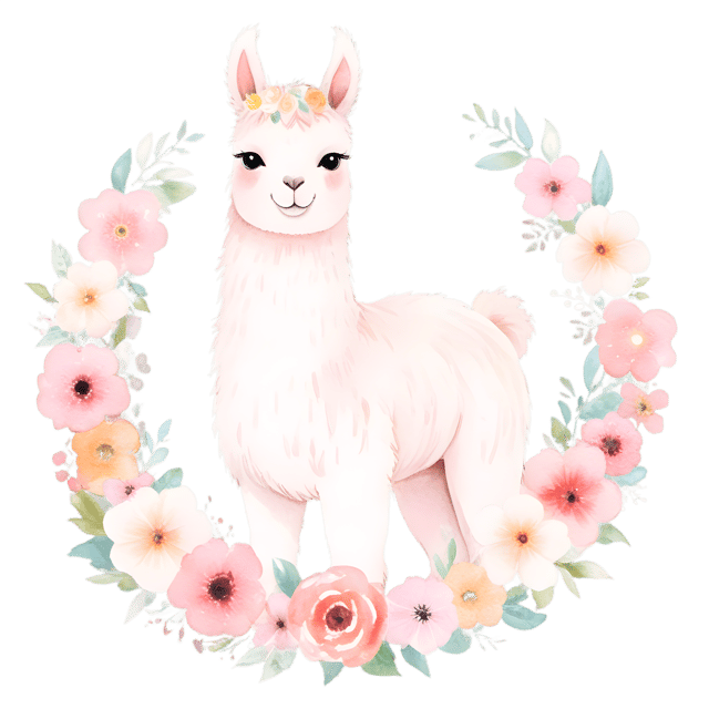 Free transparent PNG: Soft Watercolor Llama with Flowers PNG Illustration