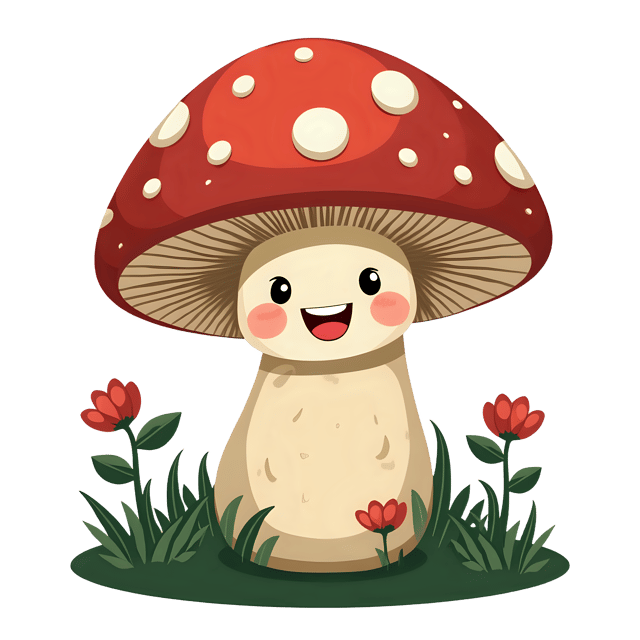 Free transparent PNG: Cute Mushroom with Happy Face PNG Transparent Background for Forest and Nature Imagery