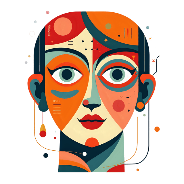 Free transparent PNG: Colorful Geometric Face Pattern with Circles and Lines