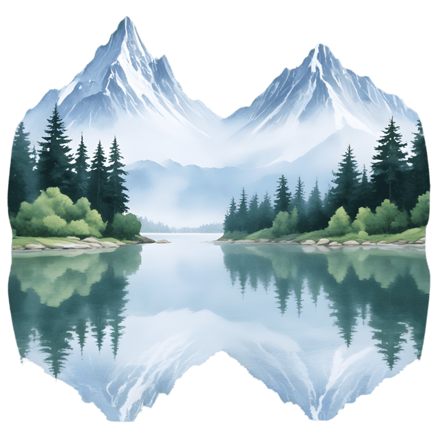 Free transparent PNG: Misty Mountains and Tranquil Lake PNG with Transparent Background