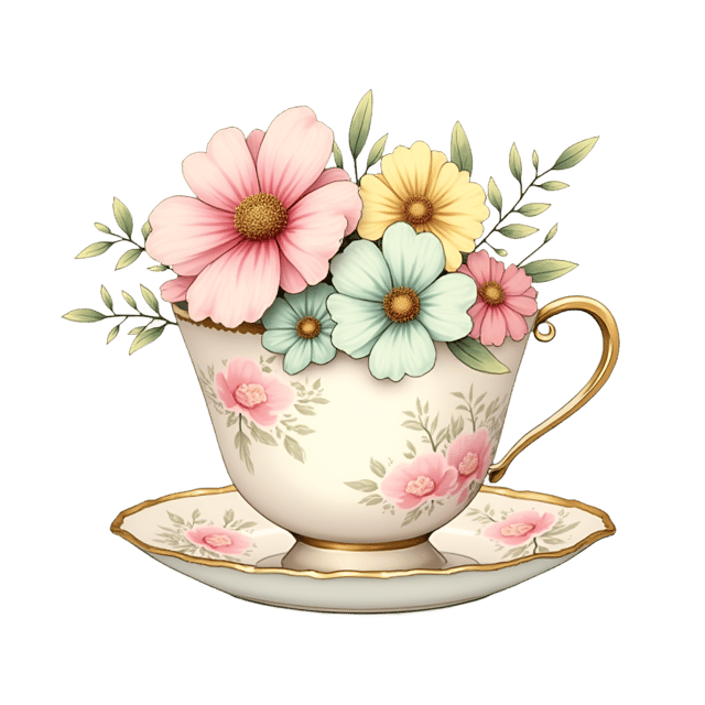 Free transparent PNG: Pastel Floral Tea Cup  Handmade Clipart, free download png