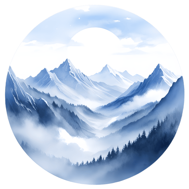 Free transparent PNG: Misty Mountains in Circular Sky Canvas for Nature-Inspired Art and Decor