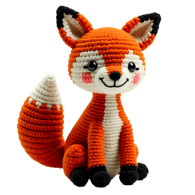 Free transparent PNG: Happy Crocheted Fox with Bushy Tail PNG on Transparent Background