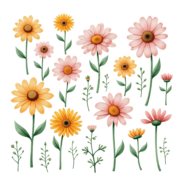 Free transparent PNG: Daisy Mix with Curved Leafy Ends  Floral Clipart, free downloadable png