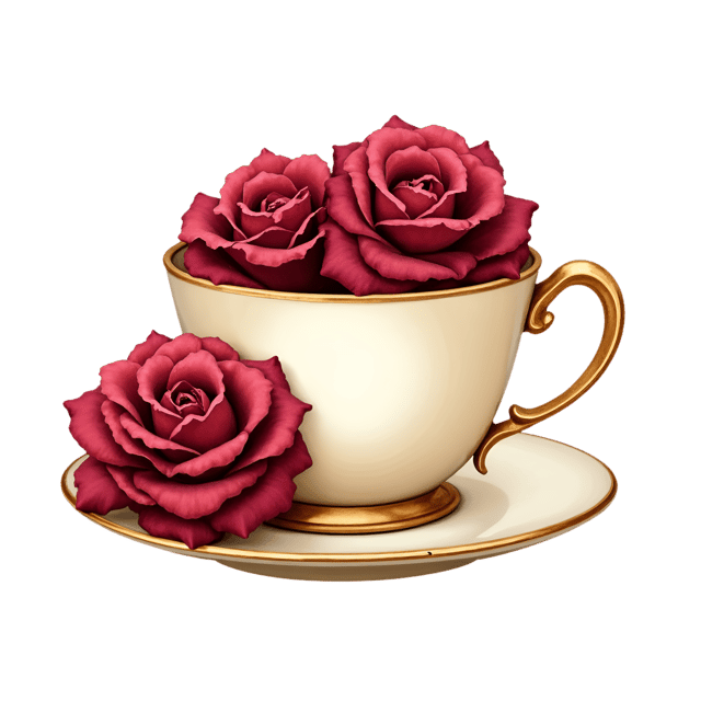 Free transparent PNG: Ivory and Burgundy Tea Cup with Deep Red Roses  Elegant Clipart, Free Downloadable PNG