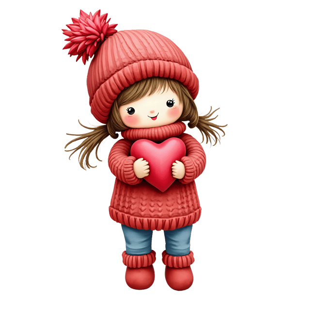 Free transparent PNG: Knitted Doll with Heart Holding a Cozy Sweater PNG Illustration