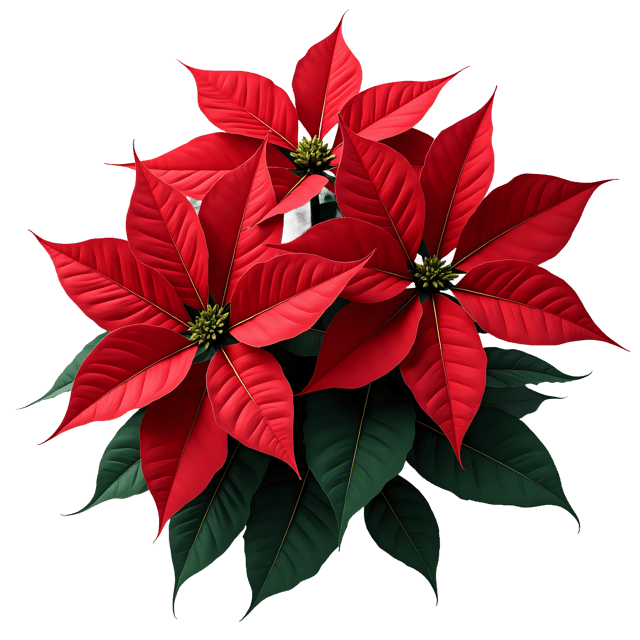 Free transparent PNG: Glossy Red Poinsettia PNG with Dark Green Foliage for Holiday and Decorative Use