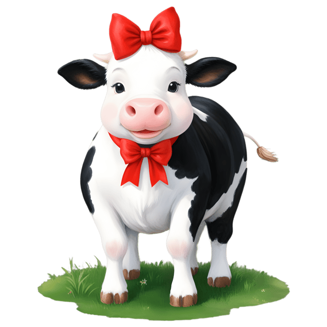 Free transparent PNG: Friendly Cow with Red Bow PNG for Nursery and Craft Projects