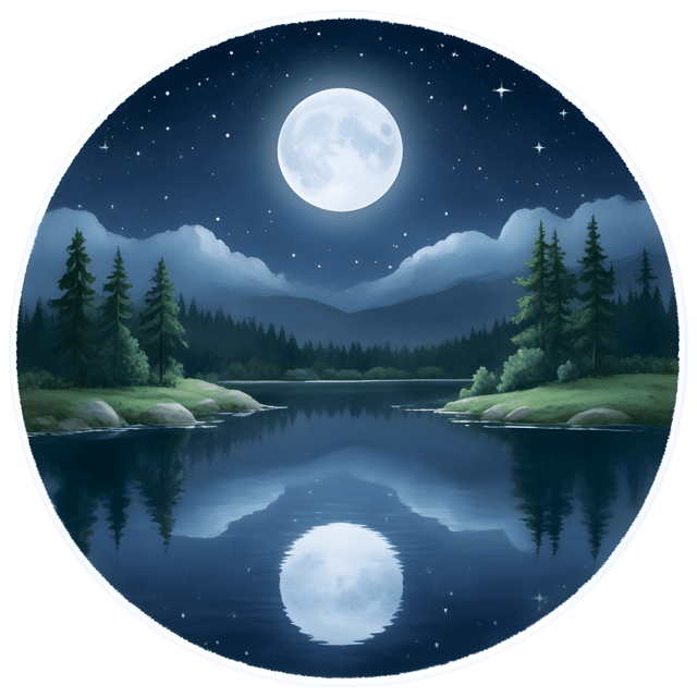 Free transparent PNG: Full Moon and Lake Reflection PNG Design for Serene Nature Scenes