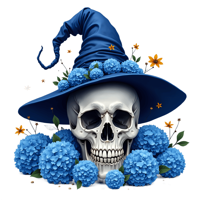 Free transparent PNG: Majestic Blue Floral Skull with Hydrangeas PNG Design for Art and Decor