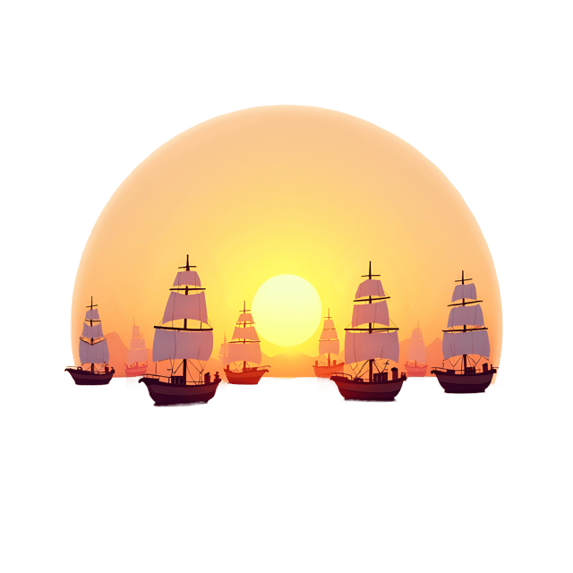 Free transparent PNG: Sun Setting Behind Fleet of Ships at Sea - Transparent PNG Background