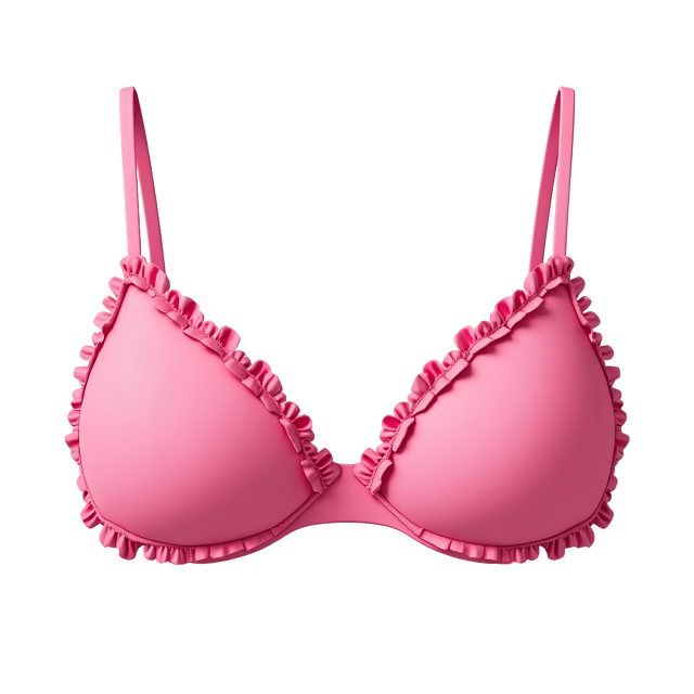 Free transparent PNG: Pink Bikini Top with Frilly Trim and Adjustable Straps - Realistic Isolated Illustration on White Background