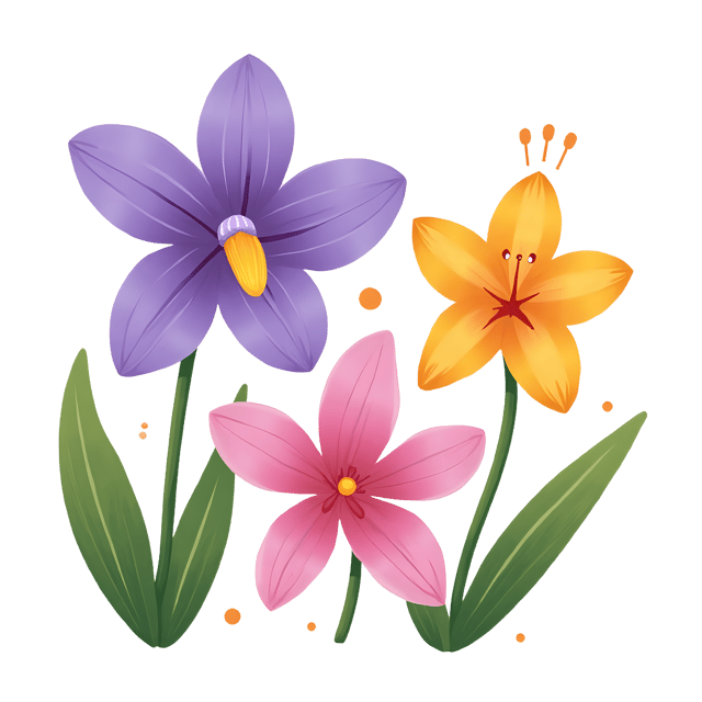 Free transparent PNG: Iris, Orchid, and Lily Flowers PNG  Perfect for Botanical Designs, Crafts  Decor