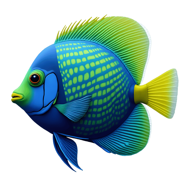 Free transparent PNG: Neon Blue, Green, and Yellow Tropical Fish PNG with Transparent Background for Digital Design