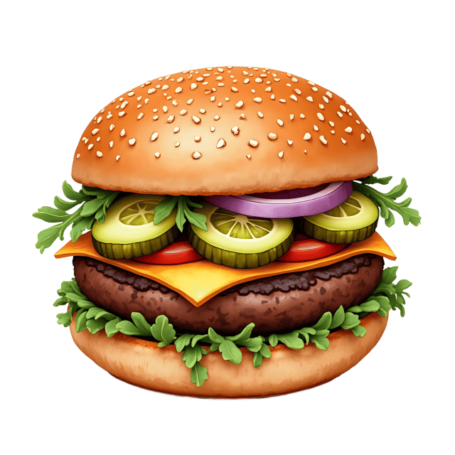 Free transparent PNG: Clay Burger with Pickles and Onions Transparent PNG for Food Art