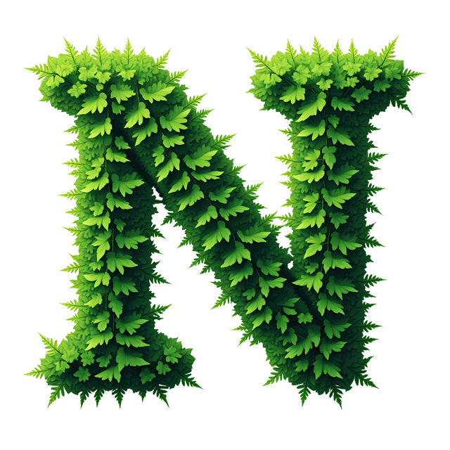Free transparent PNG: Fascinating Ferns Designing a Unique 'N' with Deep Green Fronds - PNG Format