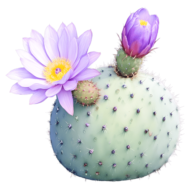 Free transparent PNG: Cactus with Purple Blossoms and Morning Dew Drops PNG Transparent Background