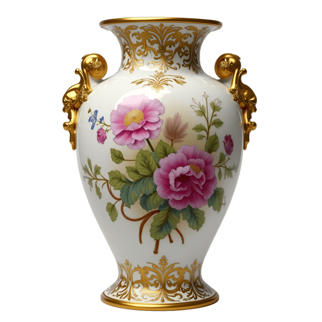Free transparent PNG: Meissen Vase Polychrome and Gold Leaf Design