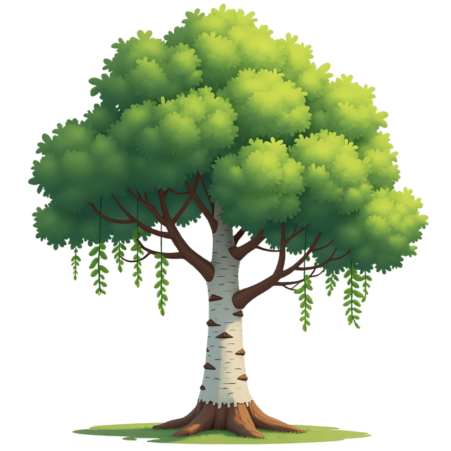 Free transparent PNG: Grand Birch Tree PNG with White Trunk and Hanging Leafy Branches