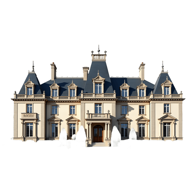 Free transparent PNG: Elegant French Country Manor PNG with Transparent Background for Grand Entrance and Symmetrical Facade