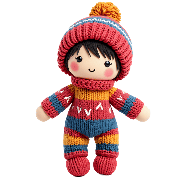 Free transparent PNG: Colorful Knitted Doll PNG with Intricate Patterns and Soft Yarn Texture