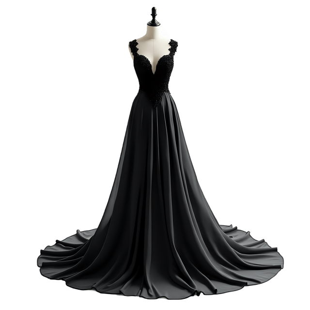 Free transparent PNG: Elegant Black Evening Gown with Intricate Beadwork PNG