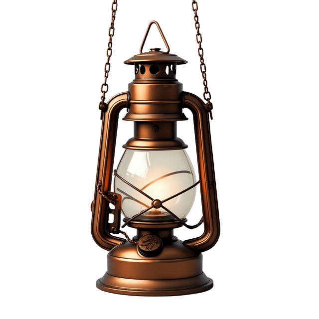 Free transparent PNG: Copper Steampunk Lantern with Chain and Smoked Glass Lens PNG for Decorative Design