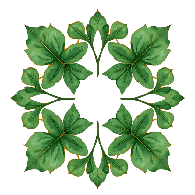 Free transparent PNG: Emerald Green Symmetrical Leaf Ornament PNG with Gilded Edges for Decorative Design