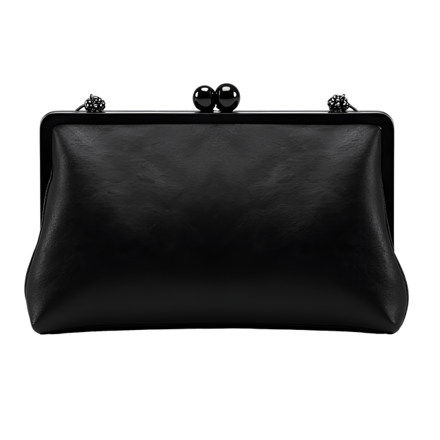 Free transparent PNG: Sophisticated Black Evening Clutch with Metallic Finish and Beaded Details on White Background