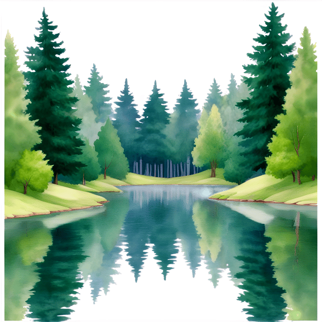 Free transparent PNG: Tranquil Green Forest Lake Reflection PNG Illustration