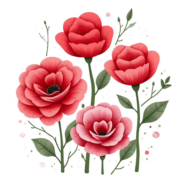 Free transparent PNG: Whimsical Red Roses with Dotted Patterns PNG Image