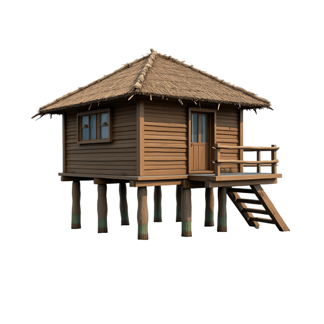 Free transparent PNG: Small Wooden Hut on Stilts PNG Illustration for Waterfront and Tropical Decor