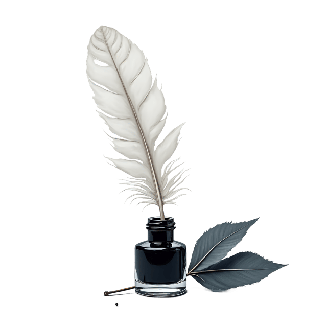 Free transparent PNG: Soft White Feather Near Ink Bottle  Elegant Clipart, free transparent png download