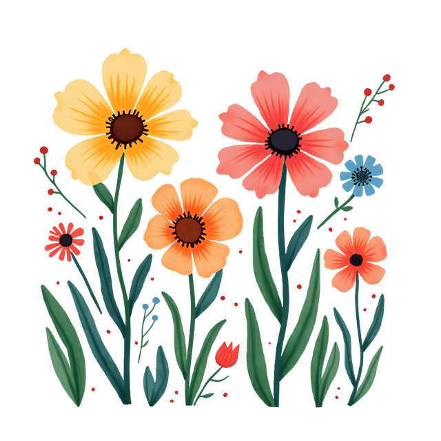 Free transparent PNG: Happy, Bright Quirky Hand-Drawn Blooms PNG with Transparent Background