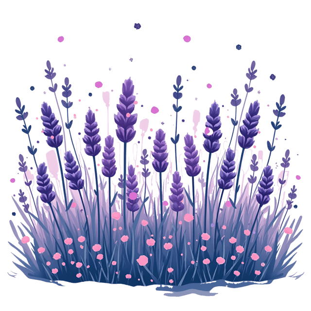 Free transparent PNG: Vibrant Lavender Field Watercolor Illustration with Whimsical Cute Style