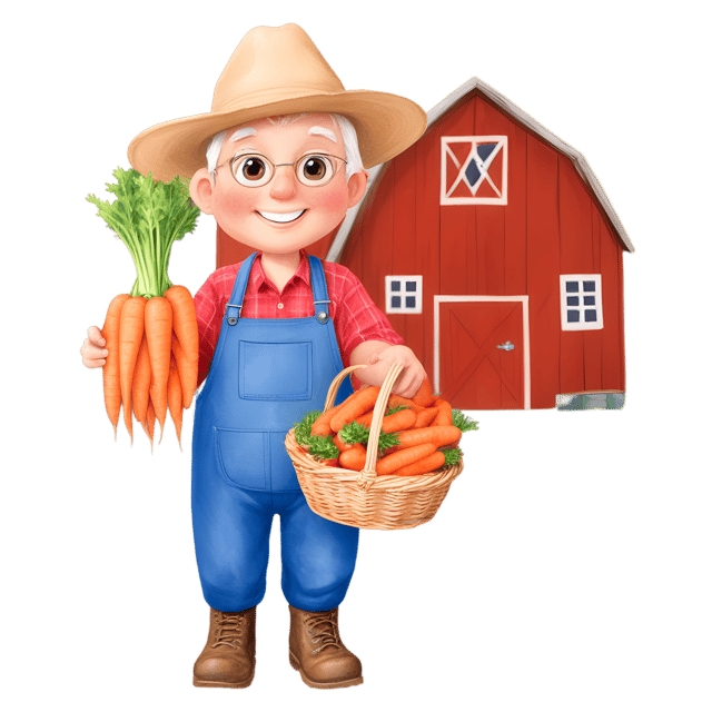 Free transparent PNG: Friendly Farmer with Carrots PNG Transparent Background