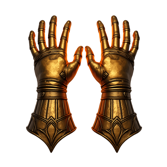 Free transparent PNG: Ornate Brass Gauntlets PNG with Glowing Charge Effect for Fantasy and Decorative Use